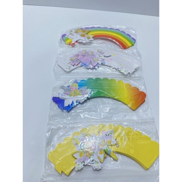 48pc Unicorn Cupcake Picks & Colourful Rainbow Cupcake Decor Wrappers Brand New - Picture 5 of 7